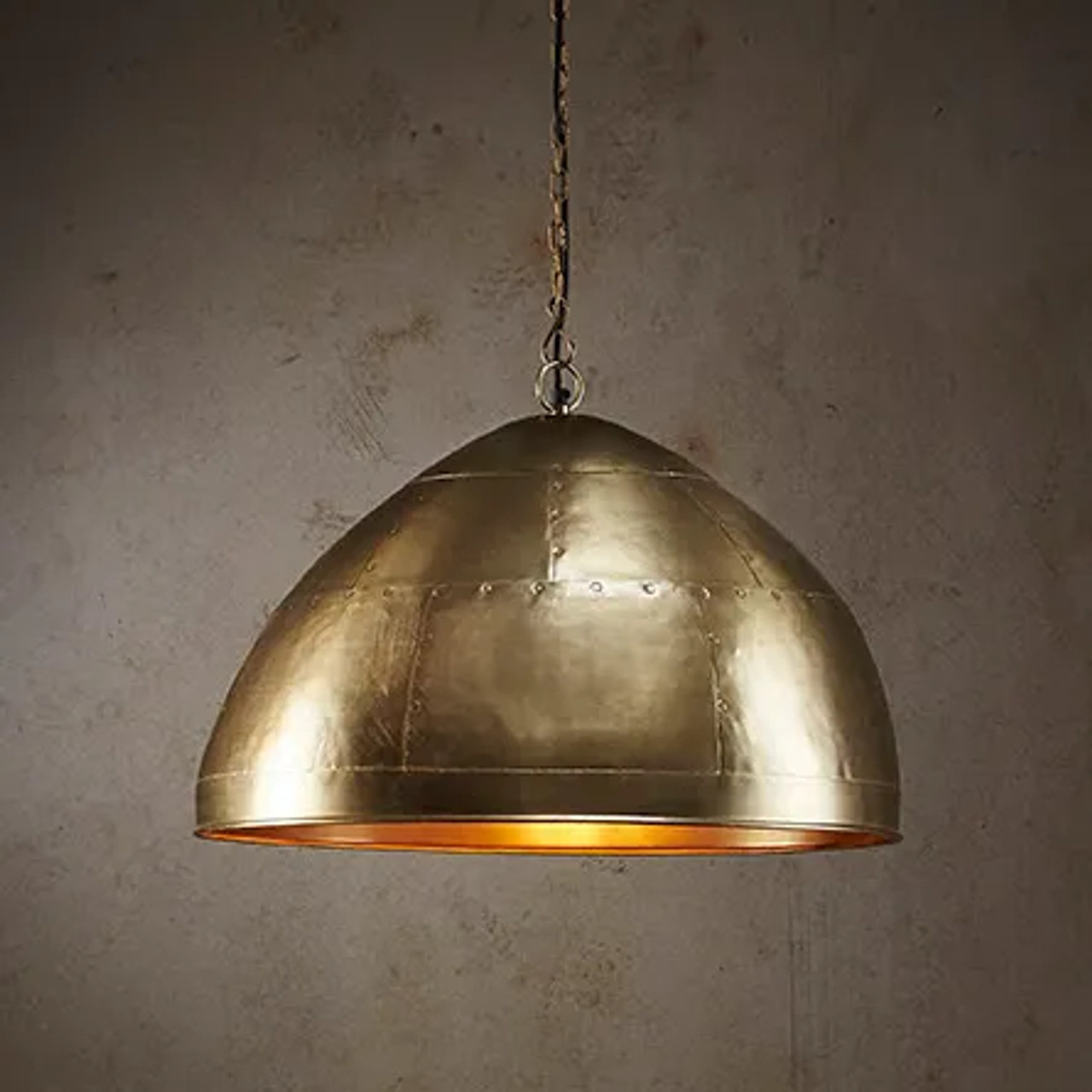 Mustang Dome Brass Iron Riveted Industrial Pendant Light