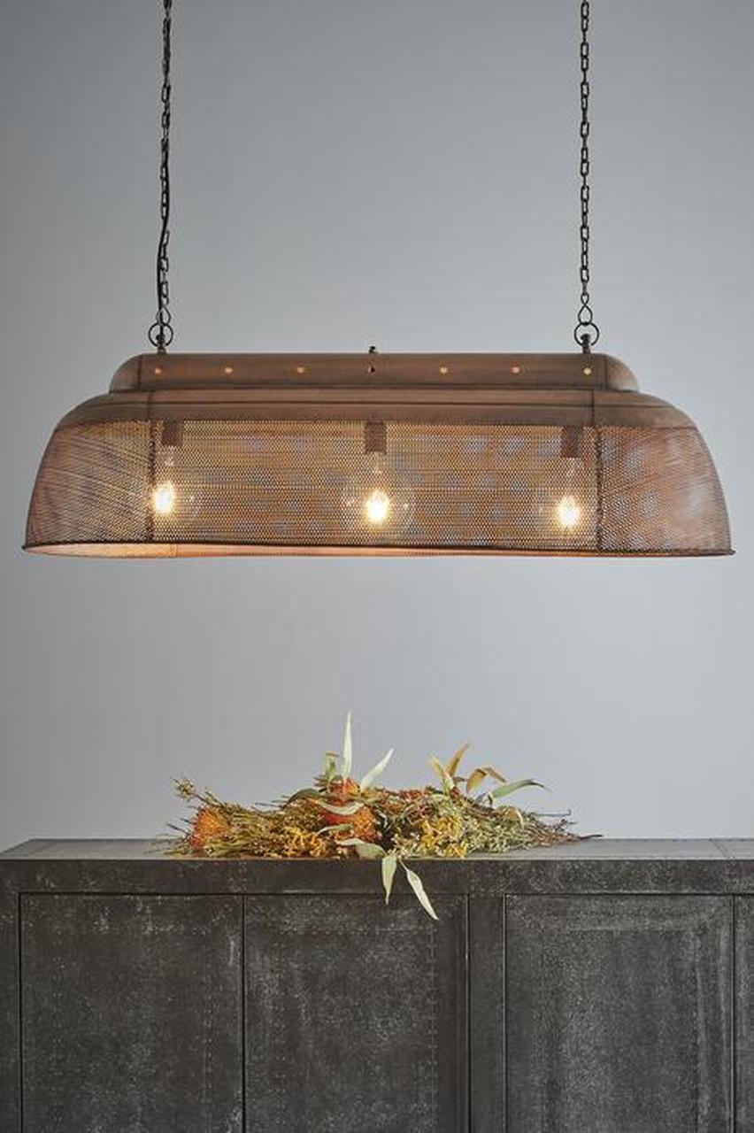 River Long Linear Copper Iron Pendant Light